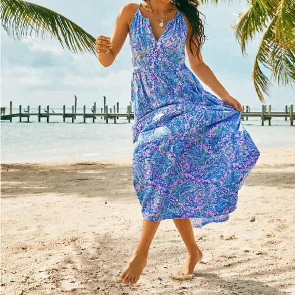 Lilly Pulitzer Blue and Pink Maxi Dress - greenwatershopping.com